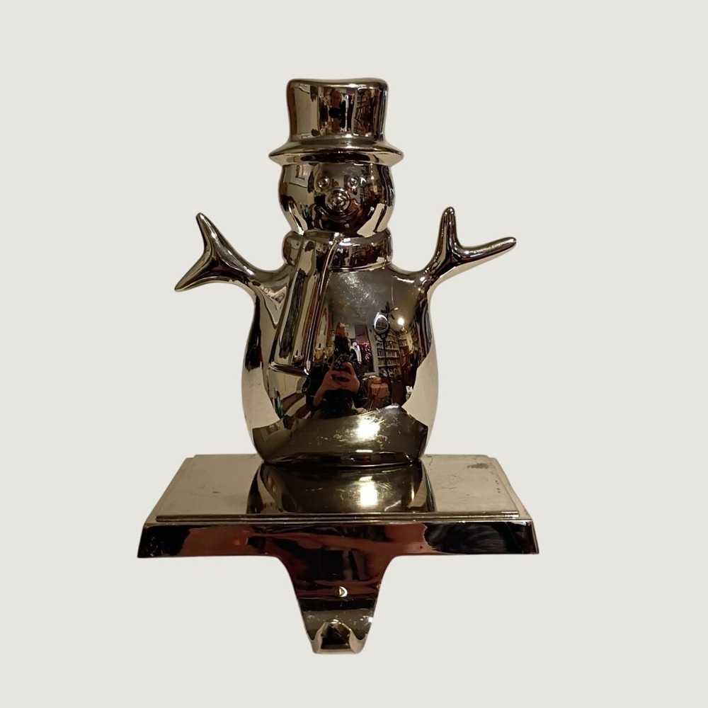 Snowman Stocking Hanger Silver Chrome Metal Holiday Christmas Mantle Decor